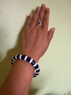 Navy and White Striped Women's Bangle Bracelet